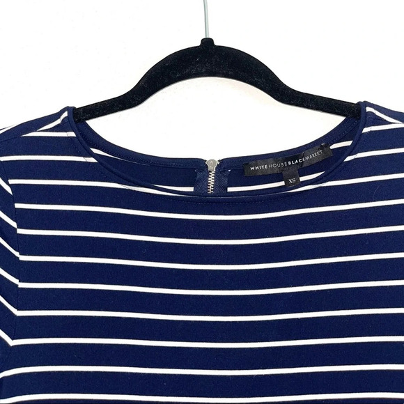 WHBM Navy Blue White Striped Bell Sleeve Knee-length Shift Dress Xsmall Women’s - Picture 3 of 13